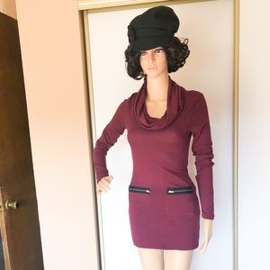 2B Bebe Cowl Neck Sweater Womens Size XS Burgundy Red